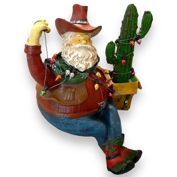 Cowboy, Southwest Christmas, Santa cactus shelf sitter - Picture 3 of 5